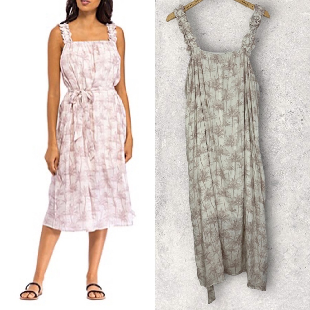 NEW Nordstrom Bobeau Shirred Strap Dress Ivory Beige Floral Size‎ XL Belted Boho